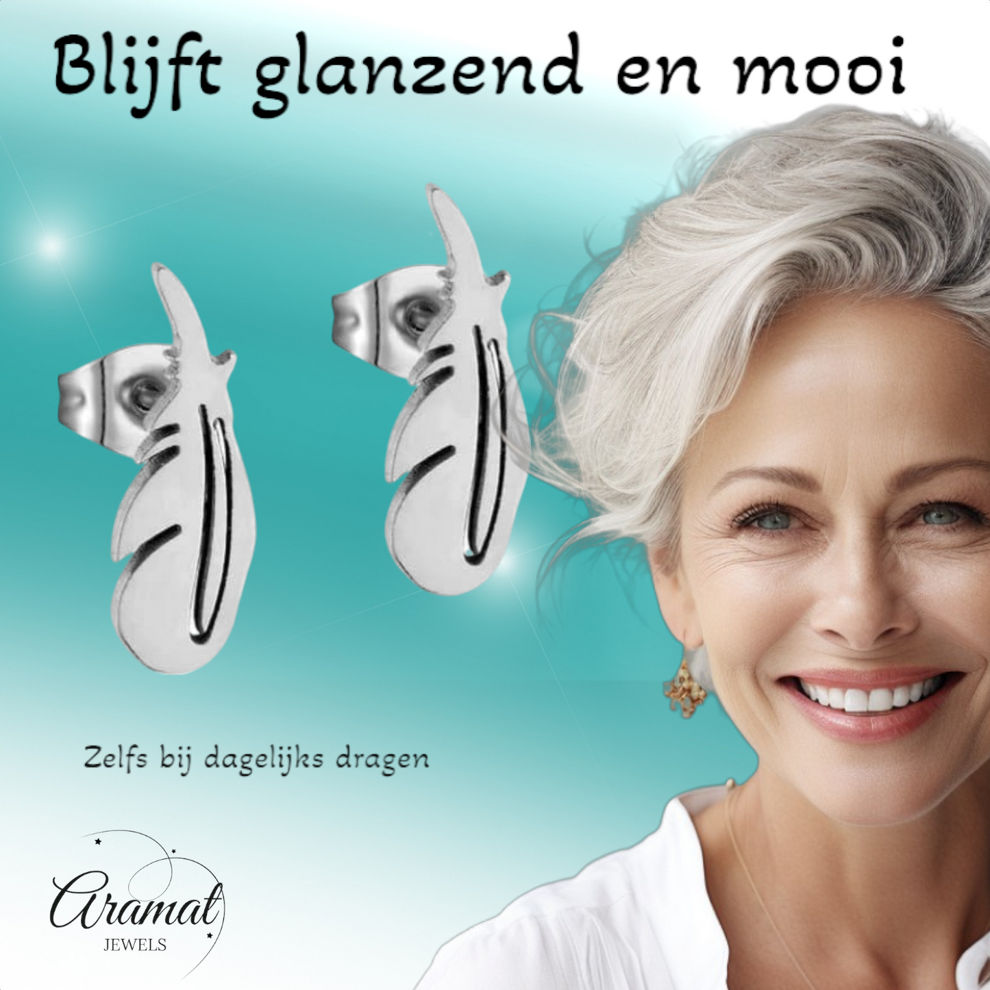 Boucles d'oreilles en acier, motif plumes, couleur argent – ​​9 x 3 mm