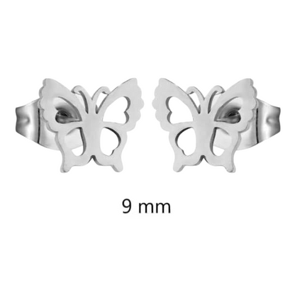 Boucles d'oreilles papillon en acier argenté 9 mm