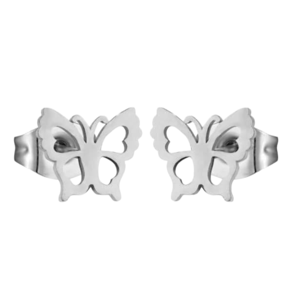 Boucles d'oreilles papillon en acier argenté 9 mm
