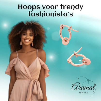 Oorringen – 10mm Mini Creolen met Rond Muntje RVS Rosékleur Dames - Aramat Jewels - Oorringen - cadeautip