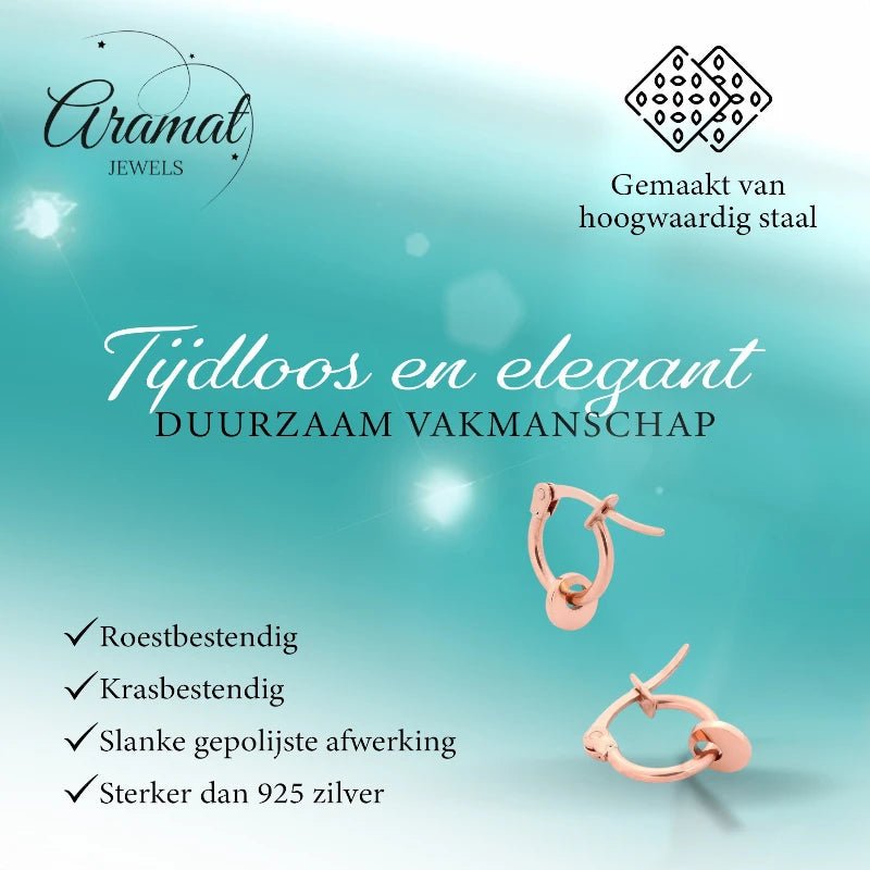 Oorringen – 10mm Mini Creolen met Rond Muntje RVS Rosékleur Dames - Aramat Jewels - Oorringen - cadeautip