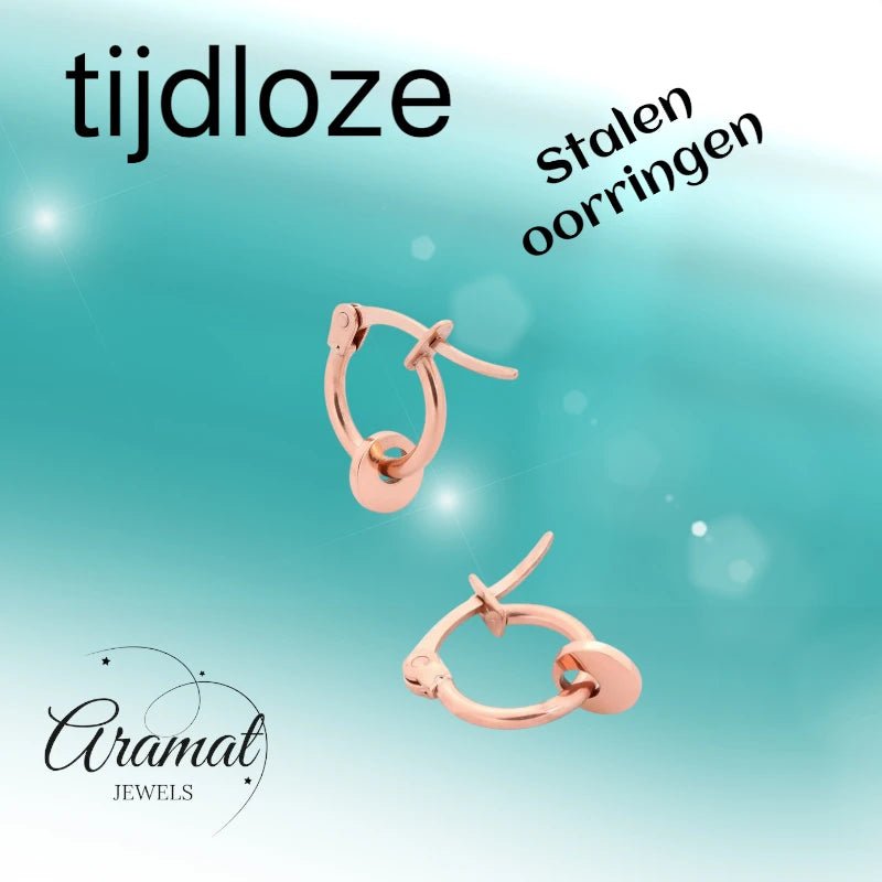 Oorringen – 10mm Mini Creolen met Rond Muntje RVS Rosékleur Dames - Aramat Jewels - Oorringen - cadeautip