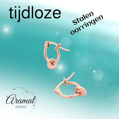 Oorringen – 10mm Mini Creolen met Rond Muntje RVS Rosékleur Dames - Aramat Jewels - Oorringen - cadeautip