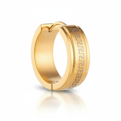 Oorringen – 13mm Mini Creool Grieks Motief RVS Goudkleur Unisex - Aramat Jewels - Oorringen - cadeautip