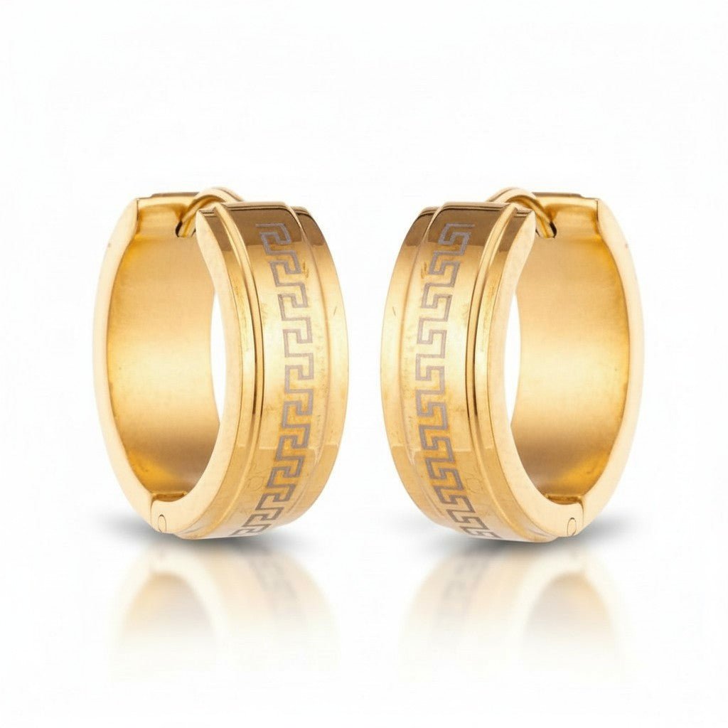 Oorringen – 13mm Mini Creool Grieks Motief RVS Goudkleur Unisex - Aramat Jewels - Oorringen - cadeautip