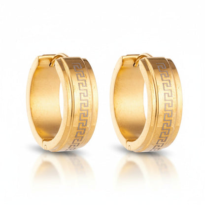 Oorringen – 13mm Mini Creool Grieks Motief RVS Goudkleur Unisex - Aramat Jewels - Oorringen - cadeautip