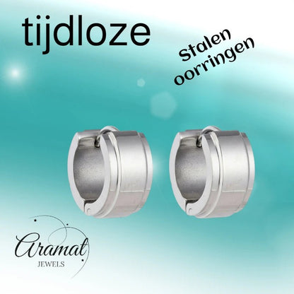 Oorringen – 13mm Mini Creool Opstaande Streep RVS Zilverkleur Unisex - Aramat Jewels - Oorringen - cadeautip