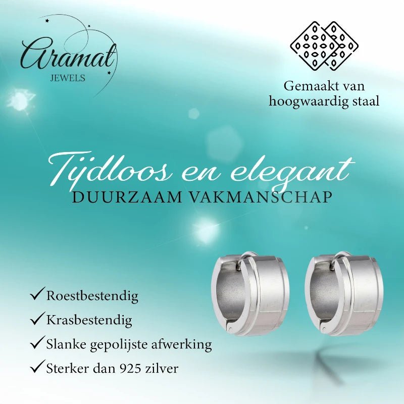 Oorringen – 13mm Mini Creool Opstaande Streep RVS Zilverkleur Unisex - Aramat Jewels - Oorringen - cadeautip