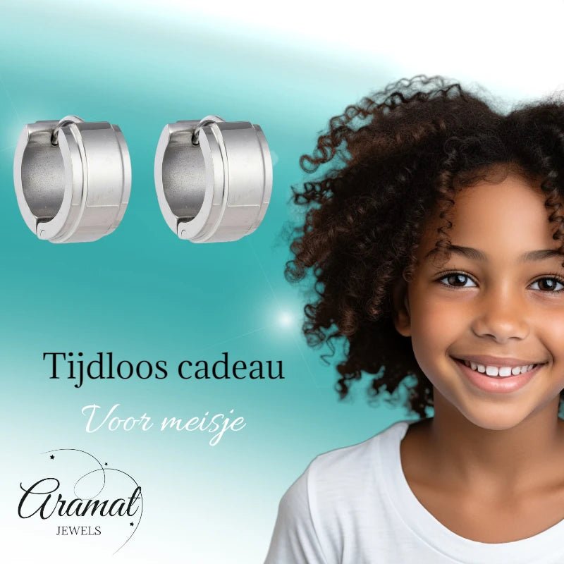 Oorringen – 13mm Mini Creool Opstaande Streep RVS Zilverkleur Unisex - Aramat Jewels - Oorringen - cadeautip