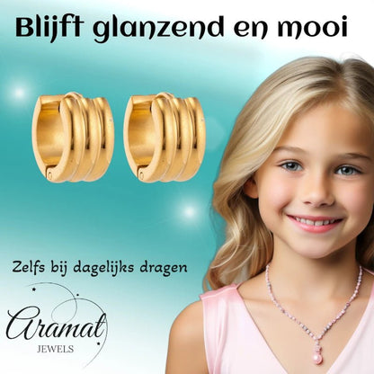 Oorringen – 13mm Mini Creool Streepdesign RVS Goudkleur Unisex - Aramat Jewels - Oorringen - cadeautip