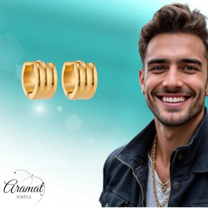 Oorringen – 13mm Mini Creool Streepdesign RVS Goudkleur Unisex - Aramat Jewels - Oorringen - cadeautip