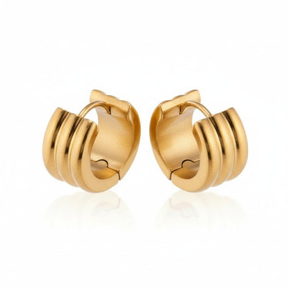 Oorringen – 13mm Mini Creool Streepdesign RVS Goudkleur Unisex - Aramat Jewels - Oorringen - cadeautip