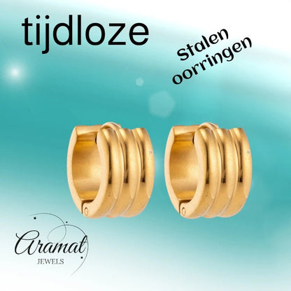 Oorringen – 13mm Mini Creool Streepdesign RVS Goudkleur Unisex - Aramat Jewels - Oorringen - cadeautip