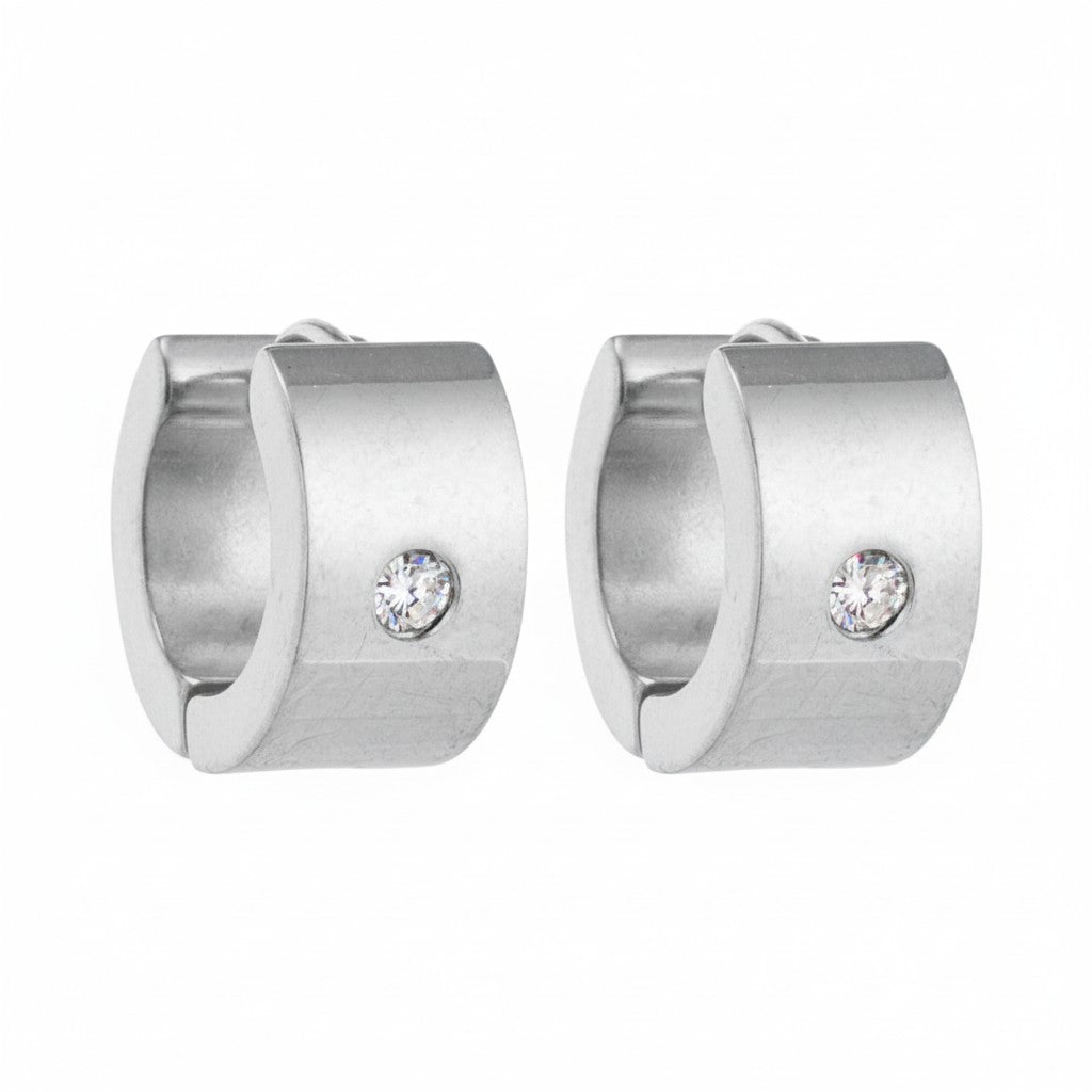 Oorringen – 13mm Mini Creool Zirkonia Accent RVS Zilverkleur Unisex - Aramat Jewels - Oorringen - cadeautip