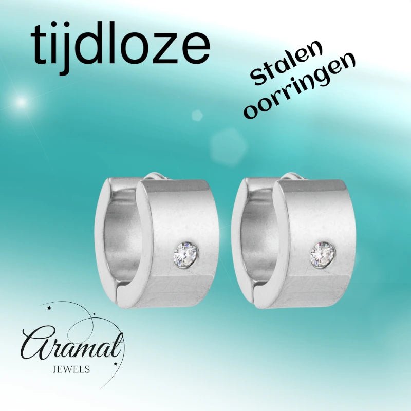 Oorringen – 13mm Mini Creool Zirkonia Accent RVS Zilverkleur Unisex - Aramat Jewels - Oorringen - cadeautip