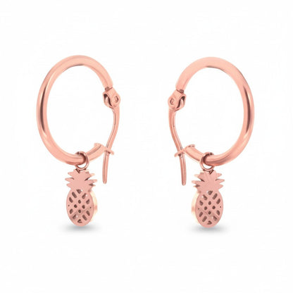 Oorringen – 16mm Creolen met Ananas Bedel RVS Rosékleur Dames - Aramat Jewels - Oorringen - cadeautip