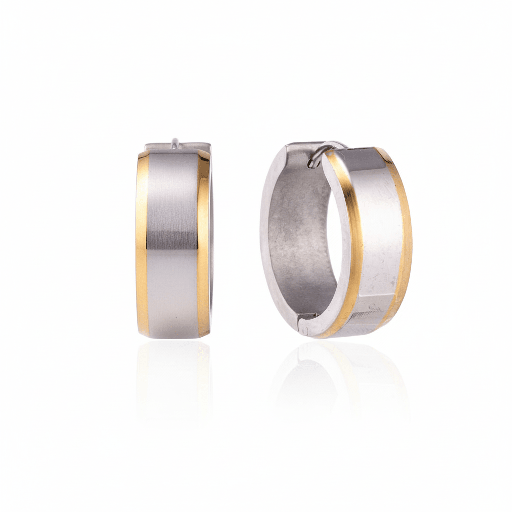Oorringen – 20mm Bicolor Streep RVS Zilver/Goudkleur Unisex - Aramat Jewels - Oorringen - cadeautip