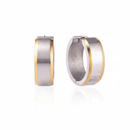 Oorringen – 20mm Bicolor Streep RVS Zilver/Goudkleur Unisex - Aramat Jewels - Oorringen - cadeautip