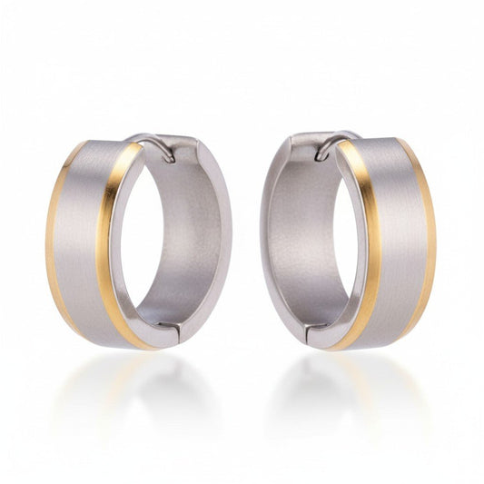Oorringen – 20mm Bicolor Streep RVS Zilver/Goudkleur Unisex - Aramat Jewels - Oorringen - cadeautip