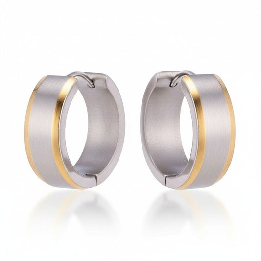 Oorringen – 20mm Bicolor Streep RVS Zilver/Goudkleur Unisex - Aramat Jewels - Oorringen - cadeautip