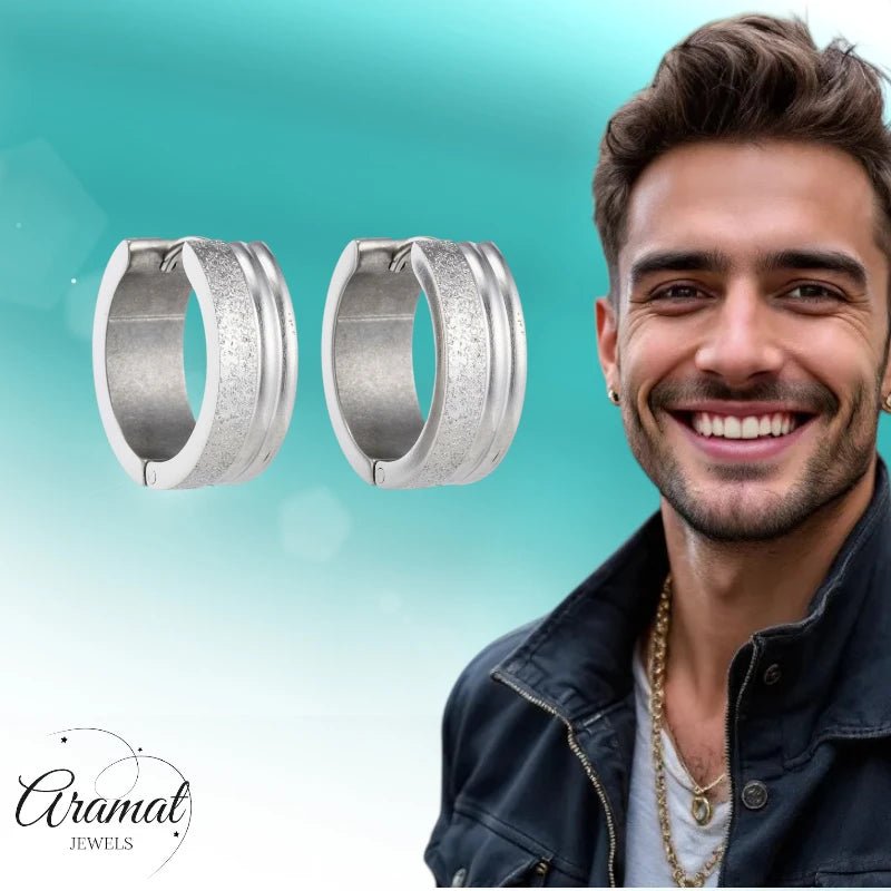 Oorringen – 20mm Creolen Duo Afwerking SandblastedGlans RVS Zilverkleur Unisex - Aramat Jewels - Oorringen - cadeautip