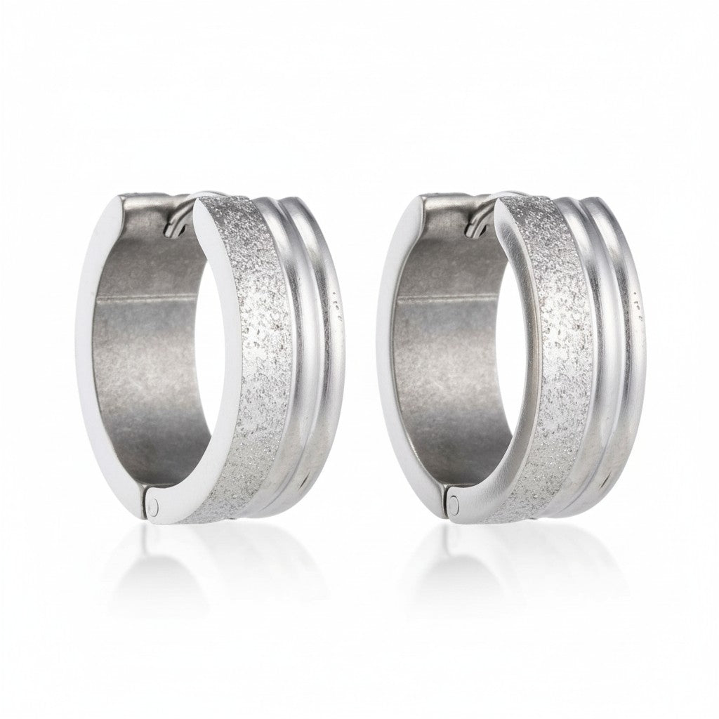 Oorringen – 20mm Creolen Duo Afwerking SandblastedGlans RVS Zilverkleur Unisex - Aramat Jewels - Oorringen - cadeautip