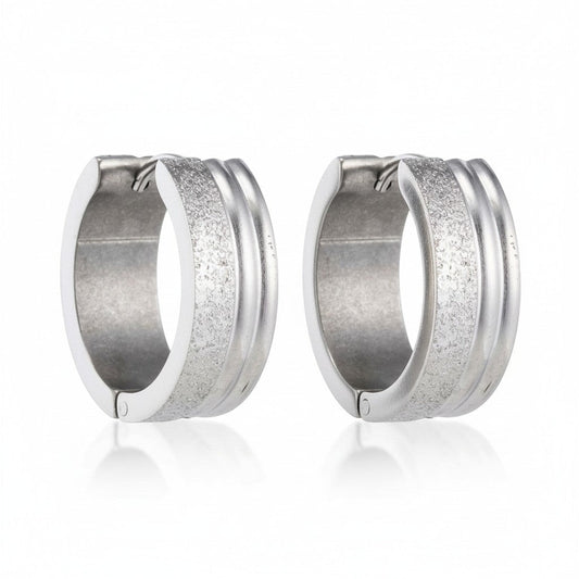 Oorringen – 20mm Creolen Duo Afwerking SandblastedGlans RVS Zilverkleur Unisex - Aramat Jewels - Oorringen - cadeautip