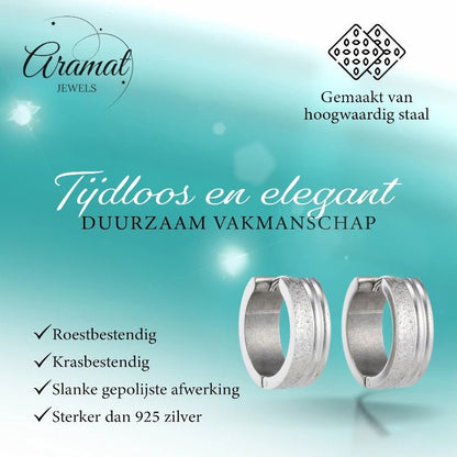 Oorringen – 20mm Creolen Duo Afwerking SandblastedGlans RVS Zilverkleur Unisex - Aramat Jewels - Oorringen - cadeautip