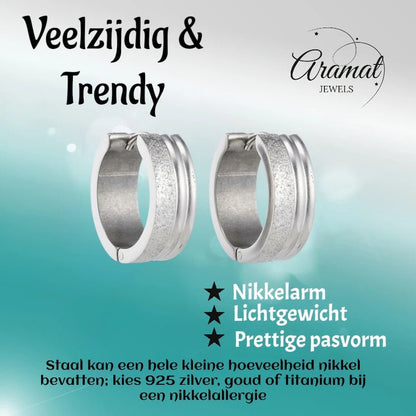 Oorringen – 20mm Creolen Duo Afwerking SandblastedGlans RVS Zilverkleur Unisex - Aramat Jewels - Oorringen - cadeautip