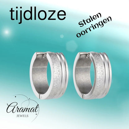 Oorringen – 20mm Creolen Duo Afwerking SandblastedGlans RVS Zilverkleur Unisex - Aramat Jewels - Oorringen - cadeautip