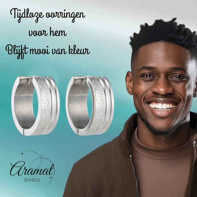 Oorringen – 20mm Creolen Duo Afwerking SandblastedGlans RVS Zilverkleur Unisex - Aramat Jewels - Oorringen - cadeautip