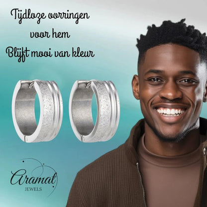 Oorringen – 20mm Creolen Duo Afwerking SandblastedGlans RVS Zilverkleur Unisex - Aramat Jewels - Oorringen - cadeautip