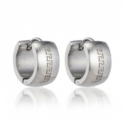 Oorringen – 20mm Creolen Grieks Motief Gelaserd RVS Zilverkleur Unisex - Aramat Jewels - Oorringen - cadeautip