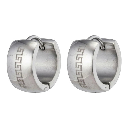 Oorringen – 20mm Creolen Grieks Motief Gelaserd RVS Zilverkleur Unisex - Aramat Jewels - Oorringen - cadeautip