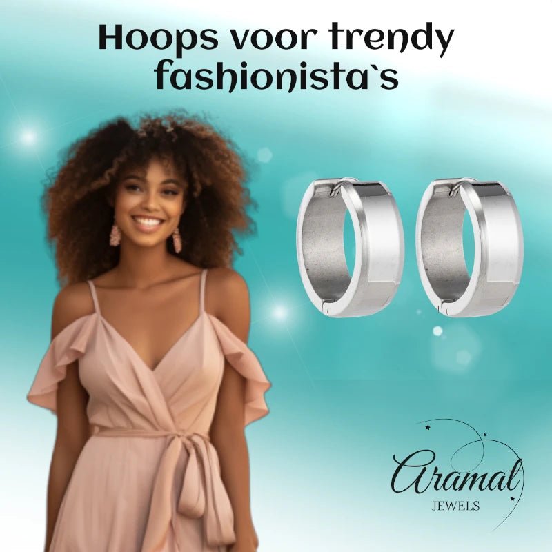 Oorringen – 20mm Creolen met Schuine Rand RVS Zilverkleur Unisex - Aramat Jewels - Oorringen - cadeautip