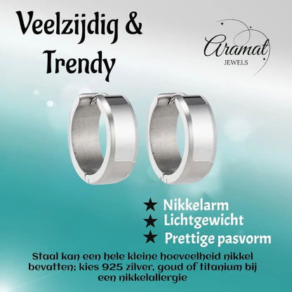 Oorringen – 20mm Creolen met Schuine Rand RVS Zilverkleur Unisex - Aramat Jewels - Oorringen - cadeautip