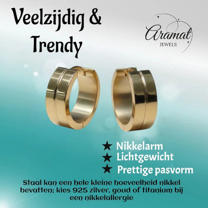 Oorringen – 20mm Creolen met Smalle Lijn RVS Goudkleur Unisex - Aramat Jewels - Oorringen - cadeautip