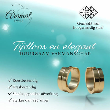 Oorringen – 20mm Creolen met Smalle Lijn RVS Goudkleur Unisex - Aramat Jewels - Oorringen - cadeautip