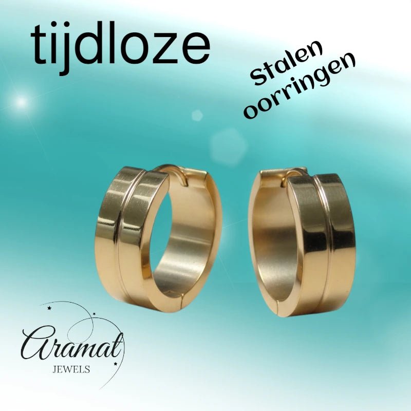 Oorringen – 20mm Creolen met Smalle Lijn RVS Goudkleur Unisex - Aramat Jewels - Oorringen - cadeautip