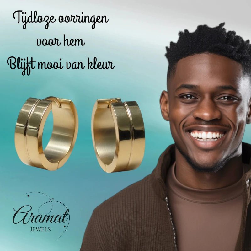 Oorringen – 20mm Creolen met Smalle Lijn RVS Goudkleur Unisex - Aramat Jewels - Oorringen - cadeautip