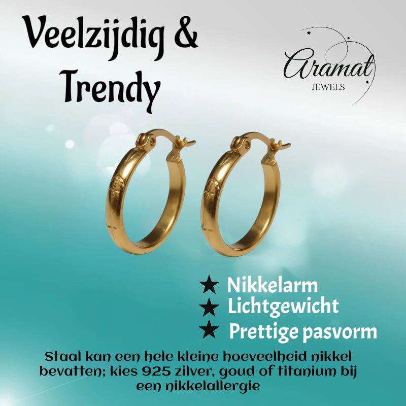 Oorringen – 20mm Creool Anker & Ster Motief RVS Goudkleur Dames - Aramat Jewels - Oorringen - cadeautip