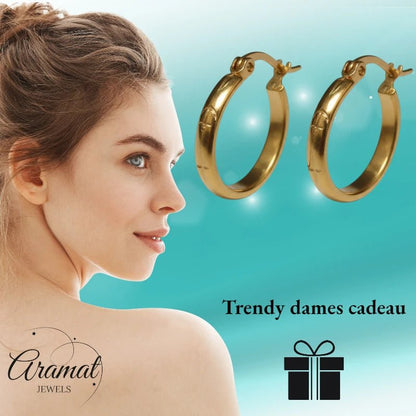 Oorringen – 20mm Creool Anker & Ster Motief RVS Goudkleur Dames - Aramat Jewels - Oorringen - cadeautip