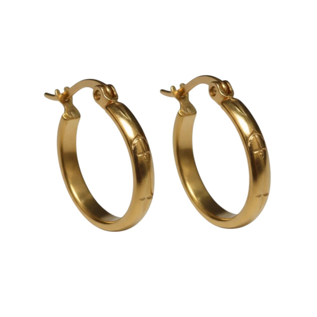 Oorringen – 20mm Creool Anker & Ster Motief RVS Goudkleur Dames - Aramat Jewels - Oorringen - cadeautip