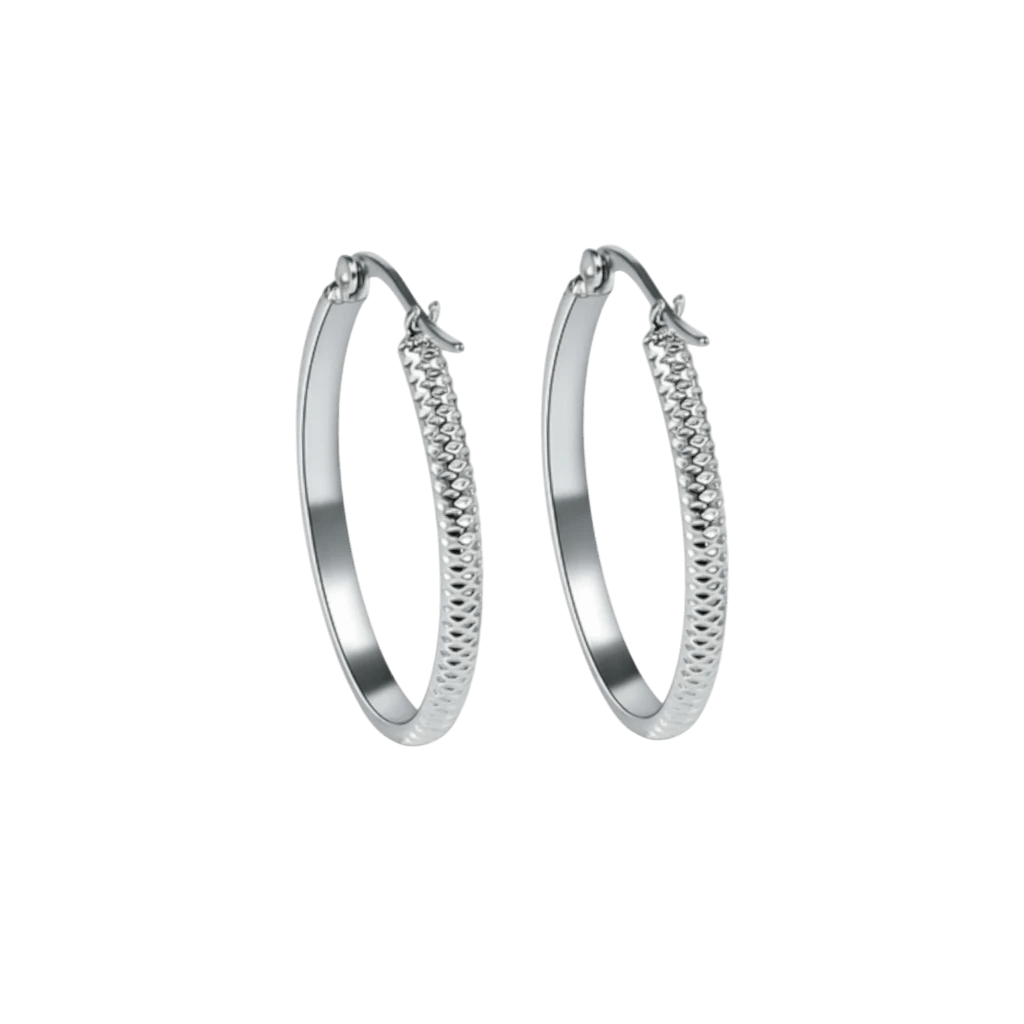 Oorringen – 20mm Creool Puntjes Patroon RVS Zilverkleur Dames - Aramat Jewels - Oorringen - cadeautip