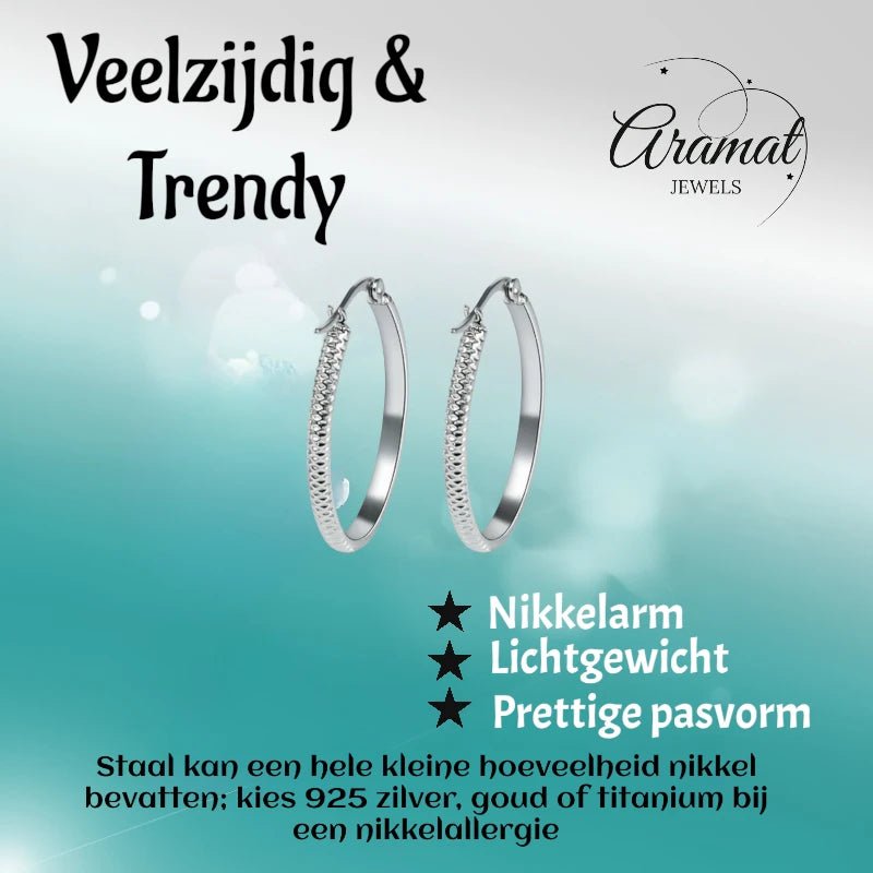 Oorringen – 20mm Creool Puntjes Patroon RVS Zilverkleur Dames - Aramat Jewels - Oorringen - cadeautip