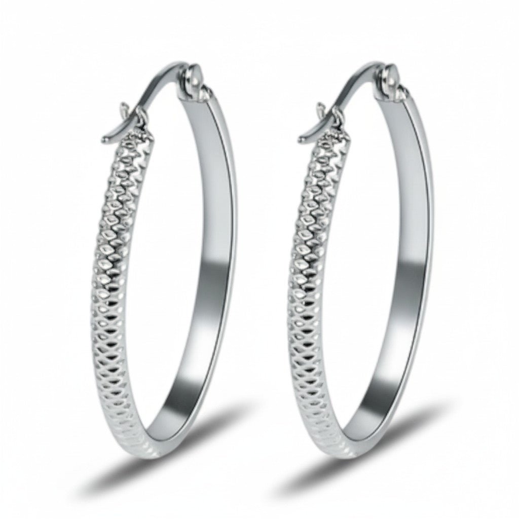 Oorringen – 20mm Creool Puntjes Patroon RVS Zilverkleur Dames - Aramat Jewels - Oorringen - cadeautip