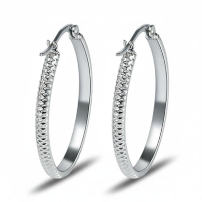 Oorringen – 20mm Creool Puntjes Patroon RVS Zilverkleur Dames - Aramat Jewels - Oorringen - cadeautip