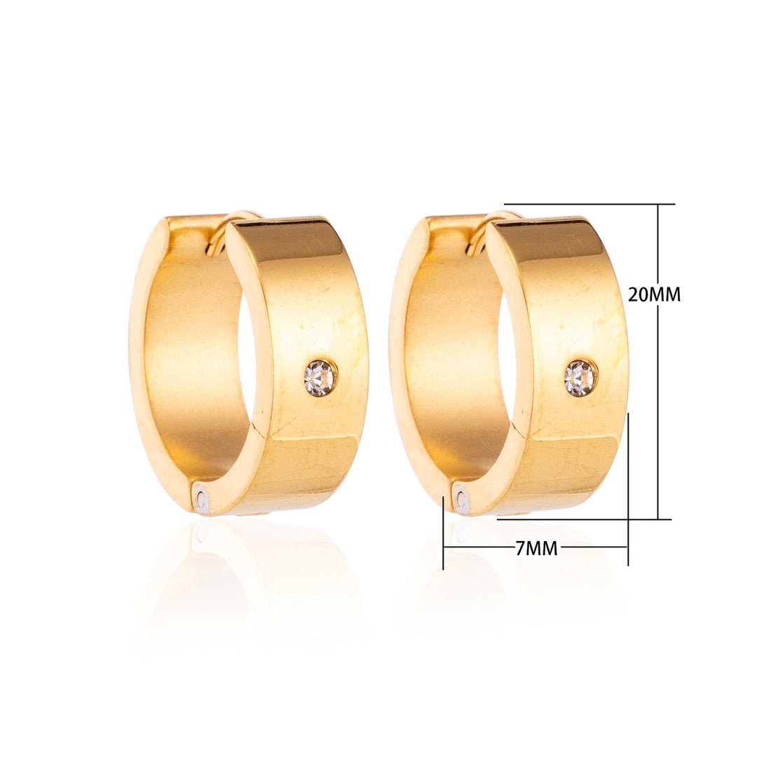 Oorringen – 20mm Glanzende Huggie Creool met Zirkonia RVS Goudkleur - Aramat Jewels - Oorringen - cadeautip