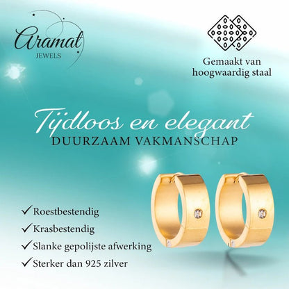 Oorringen – 20mm Glanzende Huggie Creool met Zirkonia RVS Goudkleur - Aramat Jewels - Oorringen - cadeautip
