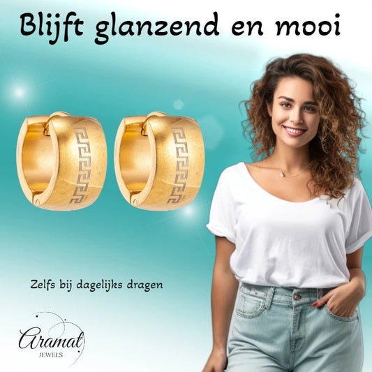 Oorringen – 20mm Grieks Symbool RVS Goudkleur Unisex - Aramat Jewels - Oorringen - cadeautip